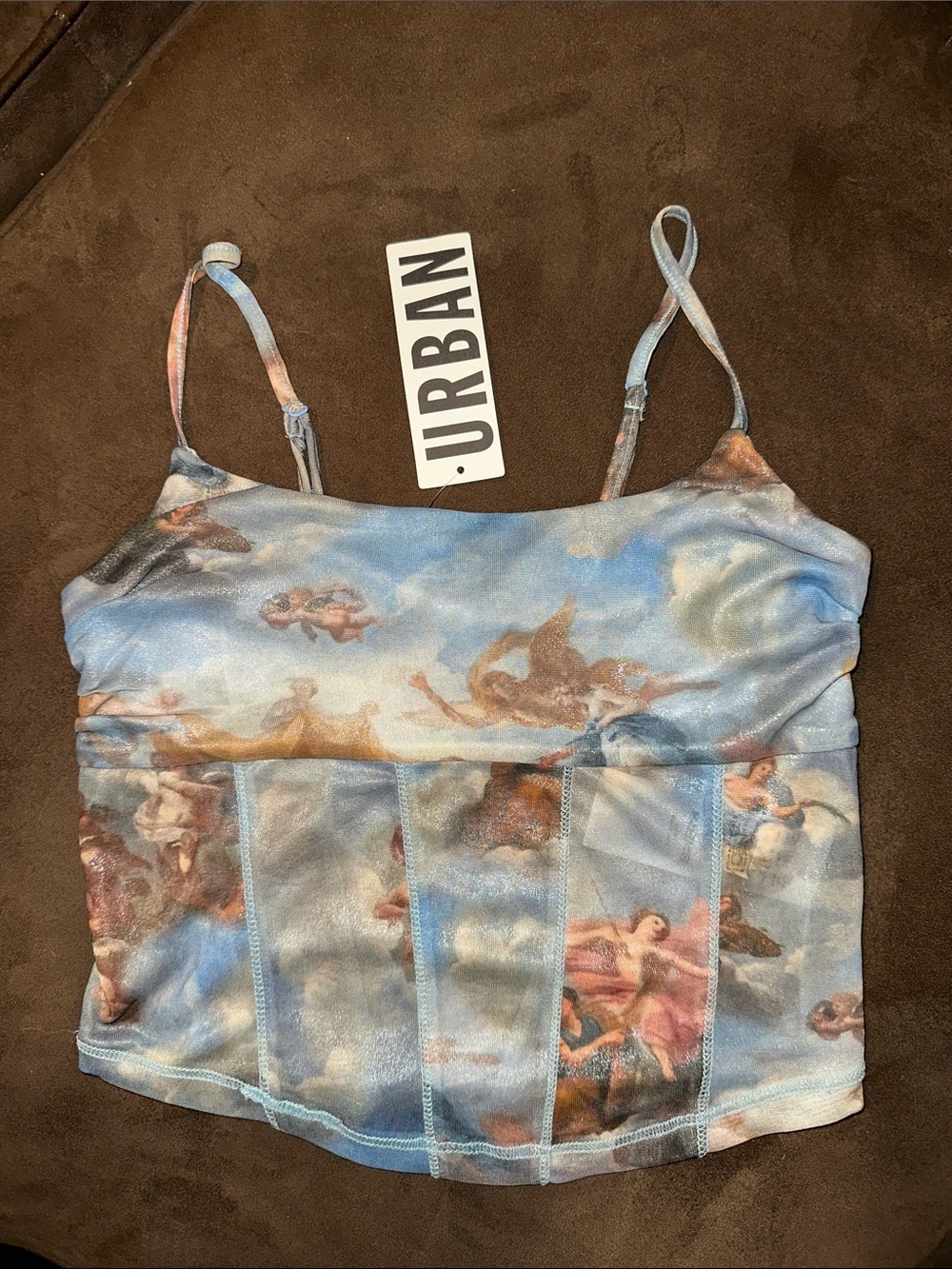 Urban Outfitters Blue Multi Cherub Print Mesh Cami